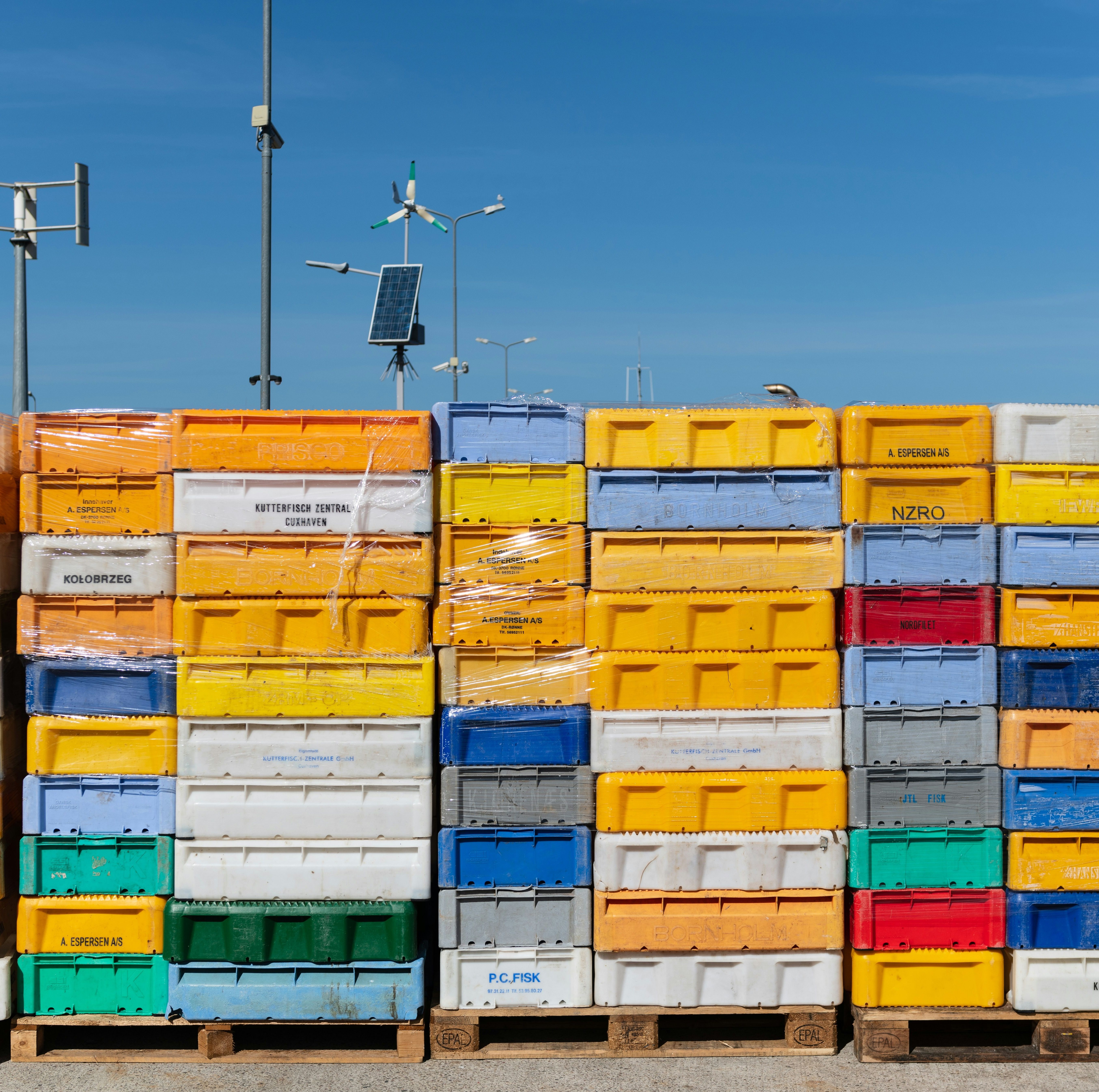 Multi-color plastic cargo containers